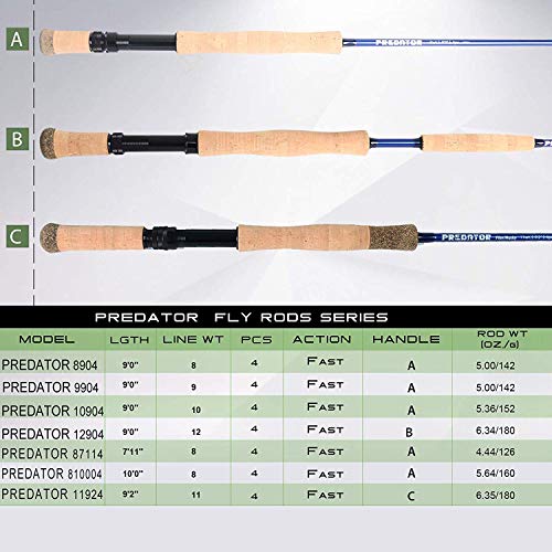 M MAXIMUMCATCH Maxcatch Predator Big Game and Saltwater Fly Fishing Rod: 7'11''/9'/9'2''/10', 4-Piece, 8/9/10/11/12 Weight - size: 9' 8wt 4 pieces, style: Predator Fly Rod
