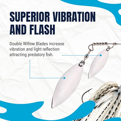 Reaction Tackle Tungsten Double Willow Spinnerbait, Compact Profile Bass Fishing Lure with Flash and Vibration for Largemouth and Smallmouth Bass (2-Pack) - color: Hot Tiger, size: 1/2 Oz
