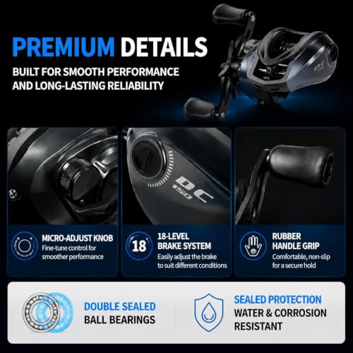 DC Baitcasting Combo, Smart Digital Brake Reel, 4-Section Carbon Rod, Tackle Bag, Line & Lures, Complete Travel Kit for Bass Freshwater - color: DC Baitcasting Combo-6FT- Right Handed