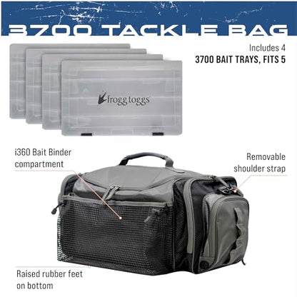 FROGG TOGGS Heavy Duty Fishing Tackle Duffle Bag, Includes Bait Trays - color: Black, style: 3700