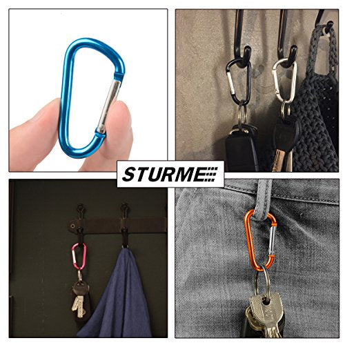 STURME 2" Aluminum D Ring Carabiners Clip D Shape Spring Loaded Gate Small Keychain Carabiner Clip Set Outdoor Camping Mini Lock Snap Hooks Spring Link Key Chain Durable Improved 24 PCS - color: Black