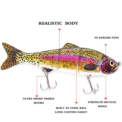 10in Multi Jointed Swimbait Fishing Lures Bait,4 Segment Big Giant Sinking Fishing Bass Lures,Crankbaits Swimbaits with Treble Hook - color: 10in,4.76oz-Color A
