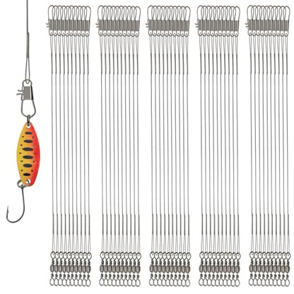 Stainless Steel Fishing Wire Leaders, Black Coated & Uncoated Options, Heavy Strength 31–100LB, 6–21in Multi Sizes with Rolling Swivels Snaps for Salt Fresh Water Shark Pike Barracuda - color: 11.81in - 50pcs(31LB)