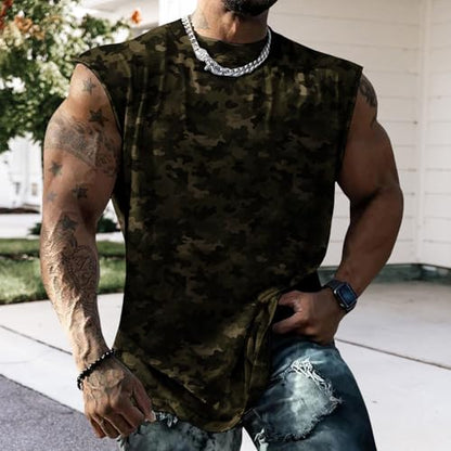Classic Camo Mens Workout Tank Top Gym Muscle Tank Bodybuilding Stringer Tank Sleeveless Shirt Summer - color: Army Green, size: Small