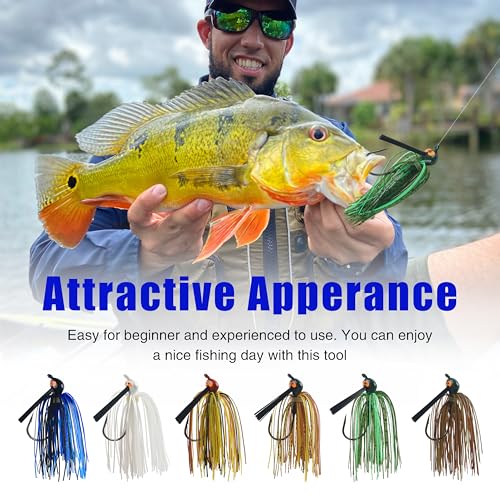 Bass Weedless Fishing Jigs Set, Bass Fishing Lures with Weed Guard Silicone Skirts Rubber Flipping Jigs Swim Jig Kit Skipping Jig for Bass Fishing - style: 6pcs