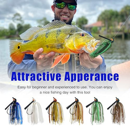 Bass Weedless Fishing Jigs Set, Bass Fishing Lures with Weed Guard Silicone Skirts Rubber Flipping Jigs Swim Jig Kit Skipping Jig for Bass Fishing - style: 6pcs