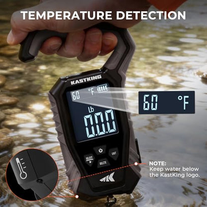 KastKing Weighmaster Mechanical-Digital Fishing Scale, 120 lb Capacity, 2.5" Backlit Display, High-Precision Sensor, 9 Weight Memory, Temperature Detection, IPX6 Waterproof, Fishing Gifts - style: A: Black