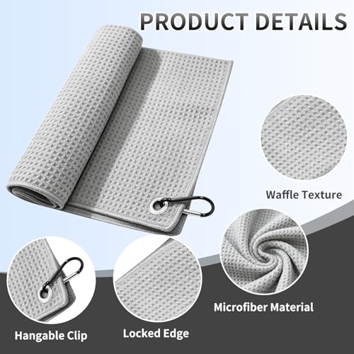 Fishing Towel with Clip,16" X 16",Waffle Pattern Effective Cleaning of Fishing Gear Accessories,Microfiber Absorbent Camping Towel for Men,Hiking Towel,Golf Towel,Grey