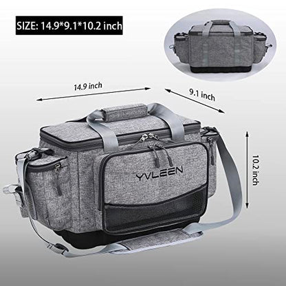 YVLEEN Fishing Tackle Box Bag - Outdoor Large Fishing Tackle Storage Bag - 100% Water-Resistant Polyester Material - Fishing Tackle Bags - Suitable for 3600 3700 Tackle Box - color: A:Large(14.9” x 9.1” x 10.2”Without Trays)Silver Grey