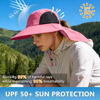 Sun Hat for Men Women with Neck Flap,UPF 50+ UV Protective Hiking Fishing Hats,Wide Brim Sun Hat for Women&Men - color: 1pack-rose