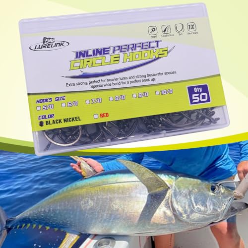 LURELINK-Inline-Circle-Hooks-Saltwater-for-Catfish-Bass-Octopus-Hooks-Fishing-Hook-Freshwater 50 Pack - color: Black, size: 3/0 50-Pack