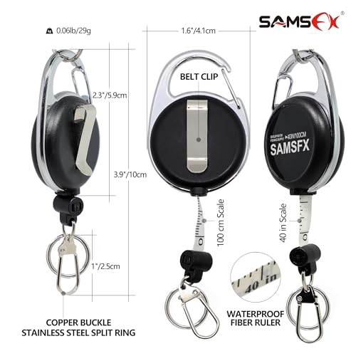 SAMSFX Tape Measure Retractor Fly Fishing Zinger Retractors Carabiner Style Clip on Back Tether Tools Badge Holder (2PCS in Pack)