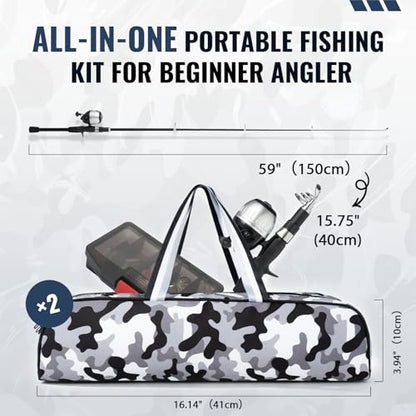WIDDEN Kids Fishing Pole, Youth Fishing Rod and Reel Combo - Telescopic Portable Fishing Pole with Tackle Box Bag Starter Anglers Set, Fishing Gear Kit for Boys Girls Teens Age 5-18 and Beginners - color: Silver + White