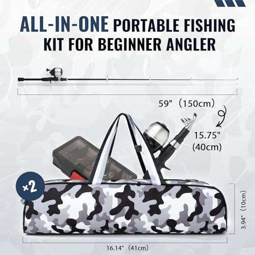 WIDDEN Kids Fishing Pole, Youth Fishing Rod and Reel Combo - Telescopic Portable Fishing Pole with Tackle Box Bag Starter Anglers Set, Fishing Gear Kit for Boys Girls Teens Age 5-18 and Beginners - color: Silver + White