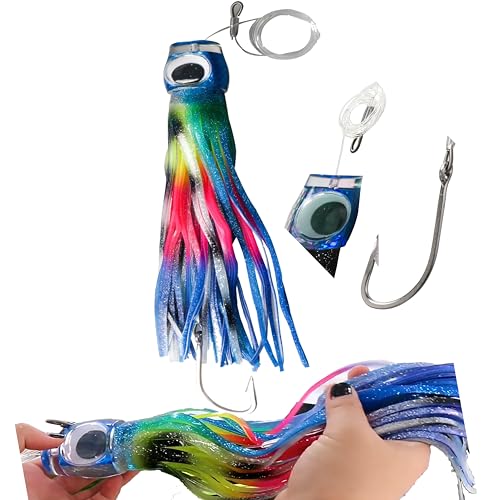 13.4Inch Fishing Trolling Lures Saltwater Trolling Skirted Lures Offshore Big Game Artificial Fishbait for Tuna Marlin Deep Sea Octopus Squid Skirts Rigged Hooks - color: colourC kit