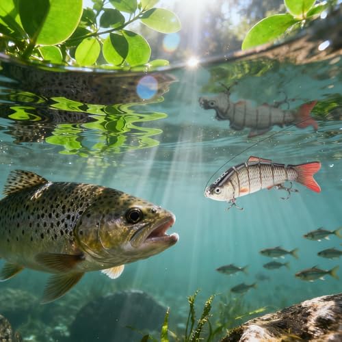 3 Pcs Multi Jointed Bass Fishing Lures, Jointed Swimbaits with 15pcs Fishing Leaders, Slow Sinking Bionic Swimming Lures for Panfish Trout Bass Lifelike Fishing Lures Topwater Freshwater Saltwater