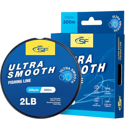 SF Ultra Smooth Monofilament Mono Fishing Line with Spool Mono String Nylon Invisible Line Clear 2 4 6 8 10 12 14 17 20 20LB Fishing Wire Freshwater Saltwater - color: Clear-2LB/0.12MM