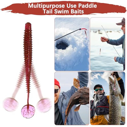 Soft Fishing Lures - Paddle Tail Swim Bait for Bass, Trout in Saltwater & Freshwater - Rigged with Hooks - Durable ABS Plastic - color: Purple Red, size: 2.95"