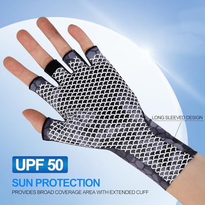 Fly Fishing Gloves Men Sun Sleeves Fingerless UPF Camo Quick-Drying UV Sun Protection for Kayak Rowing Adults Women - color: Checkered Camo, size: Medium