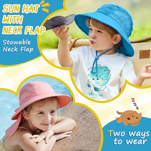 Outdoor Kids Sun Hats with Neck Flap Boys Girls Wide Brim UPF 50+ UV Protection Children Bucket Hat Safari Hat - color: 1pack-pink