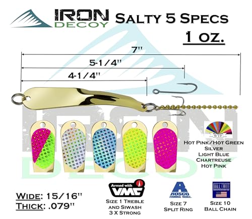 IRON DECOY Salty Fishing Lure Spoon, Saltwater, Casting, Trolling, Jigging, Seatrout, Striped Bass, Mackerel, Snook, Tarpon, Bluefish, Salmon - color: Gold, size: 1 OZ