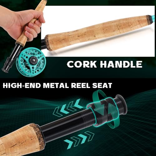 Sougayilang Fly Fishing Combo, 4 Piece Fly Rod and CNC Machined Aluminum Alloy Reel Complete Starter Package with Rod Bag - color: Fly Fishing Combo #5-Turquoisee