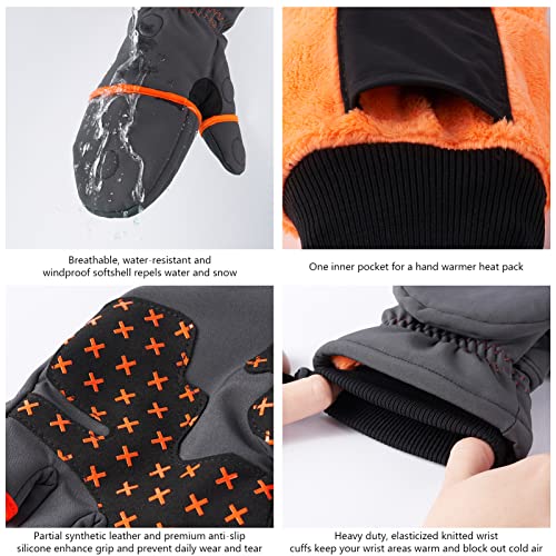 BASSDASH WinteFlex Insulated Ice Fishing Mittens Cold Weather Fingerless Gloves Water Resistant for Men Women Hunting - color: Grey/Black, size: Small