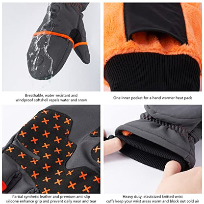 BASSDASH WinteFlex Insulated Ice Fishing Mittens Cold Weather Fingerless Gloves Water Resistant for Men Women Hunting - color: Grey/Black, size: XX-Large