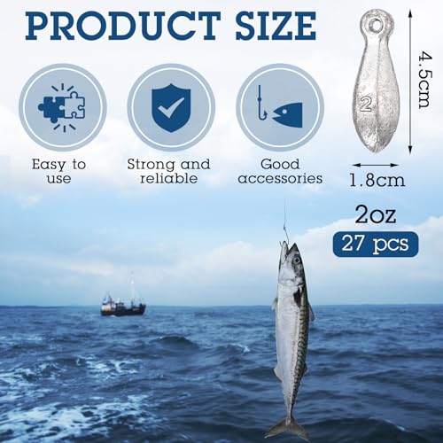 27 Pcs Bank Sinker Fishing Sinkers Weights Bank Weights for Ocean Saltwater Freshwater Surf Bass Catfish Fishing Casting Gear Tackle - size: 2 oz