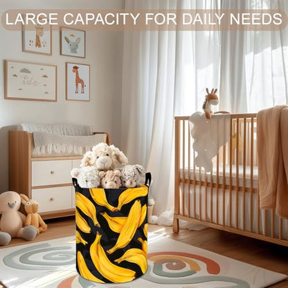 Banana Laundry Basket Hamper 19.7"x15.8", Funny Yellow Fruit Foldable Waterproof Oxford Clothes Storage Bucket for Room Bathroom Bedroom Nursery Decor, Toy Organizer Bins Gifts for Kids Boys Girls - style: Banana