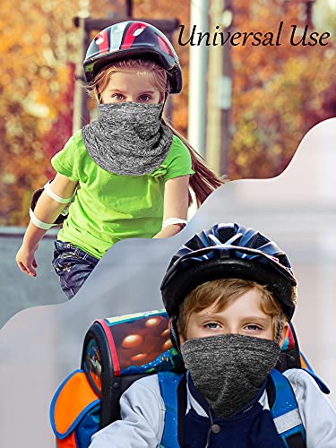 SATINIOR 4 Pieces Kids Summer Neck Gaiter Unisex Cooling Face Cover Scarf Breathable Sun Bandana Fishing Cycling Mask - color: Black, Grey, Light Grey, Lined Black