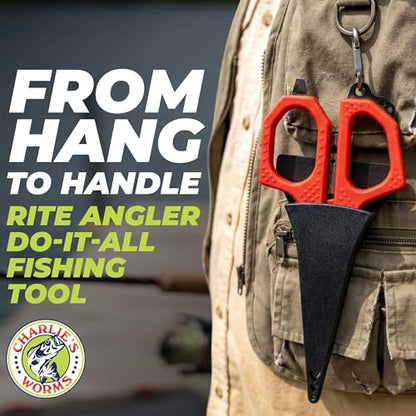 Rite Angler Multi-Function Fishing Scissors with Fishing Line Cutter & Braided Line Cutter - Hook Remover, Split Ring Tool, Braid Scissors, Crimping, Bottle Opener, Non-Slip Grip - 6"