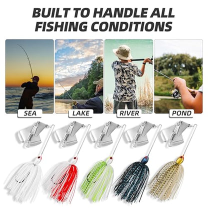 Double Prop Buzzbaits - Fishing Lures Buzzbait Spinnerbait Jigs Lure for Bass, Pike & More - Lifelike Action with Double Propeller Design, Ideal for Men Anglers, 5pcs - size: 1/2oz