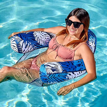 SLOOSH Inflatable Pool Floats Adult,Lounge Chair Adult with Plant Pattern,Floating Water Hammock,Blow up Pool Noodles Rafts for Relaxing Swimming Party Summer Water Beach Lake Fun - color: Blue
