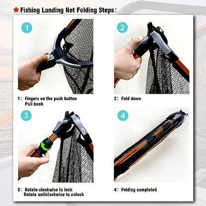 Fiblink Folding Aluminum Fishing Landing Net Fish Net with Extending Telescoping Pole Handle - size: 59-118 inches (Extend Length)