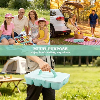 Snackle Box Container, Divided Serving Tray with Lid and Handle, 9 Compartments Snack Box Container for Adults, Portable Charcuterie Serving Platter for Candy Fruit, 9.9 Cups, Seafoam Green - color: Seafoam Green