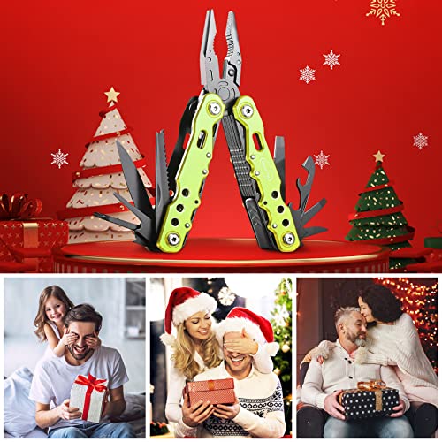 RoverTac 14 in 1 Multitool - Knife, Pliers, Screwdrivers, Saw, Bottle Opener - Perfect for Camping, Survival, Hiking, Repairs - color: Green
