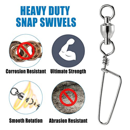 Dr.Fish 20 Pack Fishing Snap Swivels Ball Bearing Swivels Fishing Tackle Saltwater & Freshwater Coast Lock Lure Snaps Clips Terminal Tackle Line Leader Connector Accessories - size: #3-78LB-20 Pack