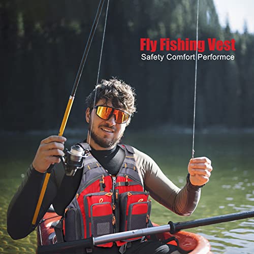 Lixada Fly Fishing Vest Fishing Jacket Breathable Polyester Mesh Design Fishing Vest - color: Red