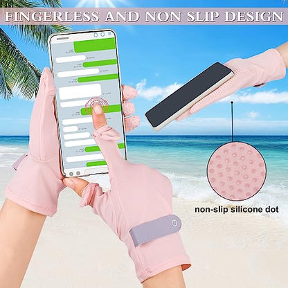 ONESING 2 Pairs Sun Protection Gloves UV Non Slip Full Finger Sun Gloves for Women Riding Golf Hiking Driving Fishing