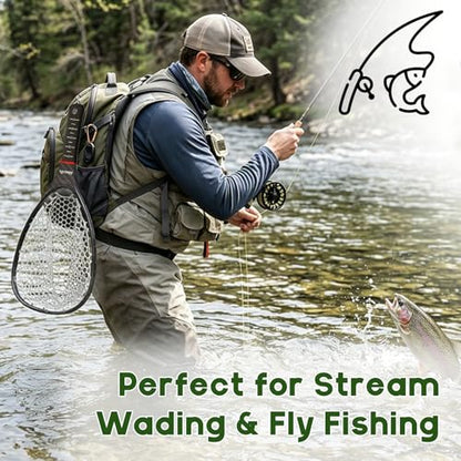 Riverruns Fly Fishing Landing Net Carbon Fiber Trout Net with Measurement Handle, Soft Rubber Mesh - 26" Standard (Wading) / 37" Long (Kayak) - color: 26" Wading Net (Standard) - Black Carbon