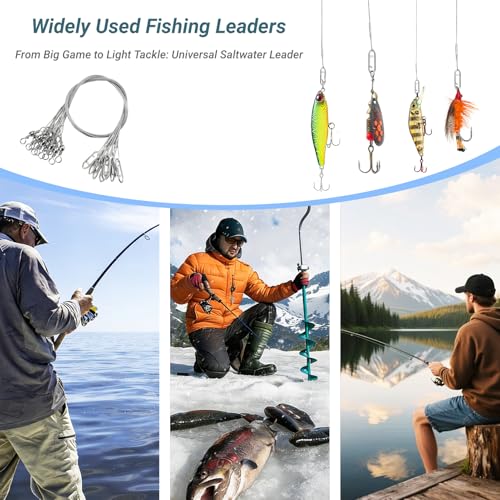 QISHUO Heavy Saltwater Fishing Leader Strength Snap Line Wire Leader Stainless Rigs Steel Fishing Leaders Freshwater White Nickel - size: Size #5 (11.8in-60lb) 30pcs