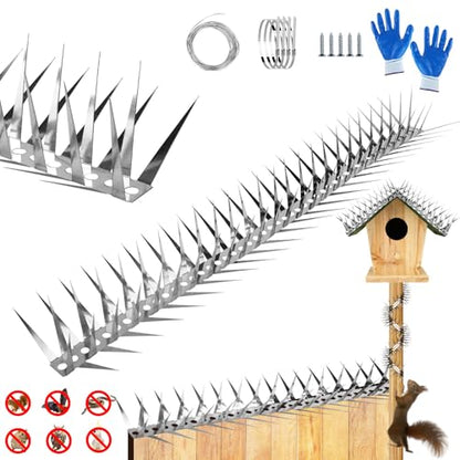 Bird Spikes 3.2 FT Anti Climb Spikes Stainless Steel Bird Squirrel Deterrent | Acts as squirrel baffles for bird feeders, stops squirrels stealing bird food - size: 40 inch