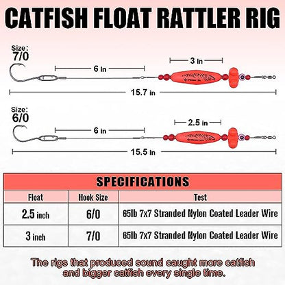 Catfish-Rig-for-Bank-Fishing-Catfishing-Tackle-Floats-with-Rattler-Santee Cooper Rig Equipment - color: Red-4 Pack, size: 3 inch