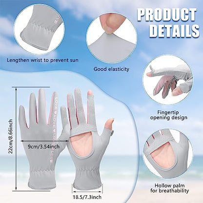 Hercicy 2 Pairs Women Sun Protection Summer UV Driving Gloves UPF 50+ Full Finger Touchscreen Non Slip Gloves - color: Light Grey, Purple