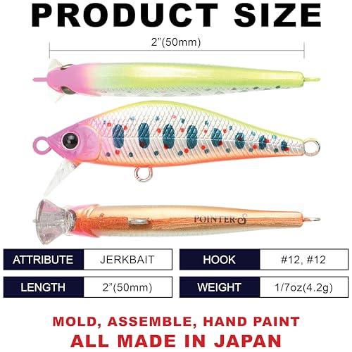 LUCKY CRAFT Pointer 50S, Sinking, Trout Fishing Lure, Jerkbait, Silent, Freshwater Fishing Gear, River Fishing Accessories, Lake Fishing Tackle, Rainbow - color: 876 Pink Chart Amago