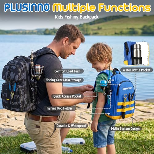 PLUSINNO Kids Fishing Pole, Telescopic Fishing Rod and Reel Combo, Fishing Gear Kit with Backpack, Tackle Box, Spincast Reel, Youth Toddler Fishing Poles for Boys Girls Age 3-5 5-10 - size: 4.92 ft