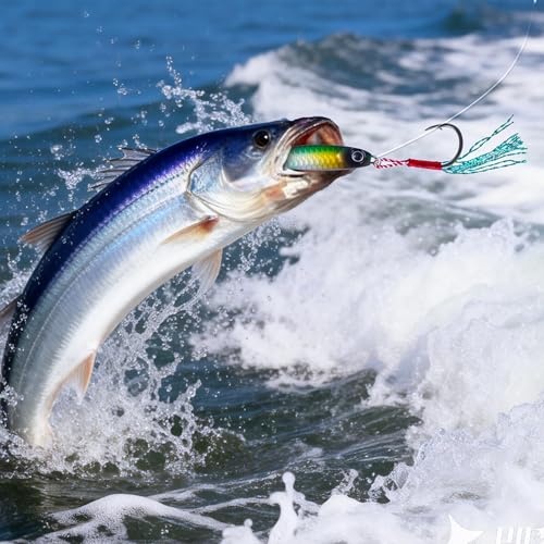 6Pcs Saltwater Fishing Lures with Box, Reflective Jigs Spoon Lure with Ultra-Sharp Treble Hooks, Ocean Salt Water Lures for Tuna, Salmon, Grouper, Snapper, Trolling & Jigging