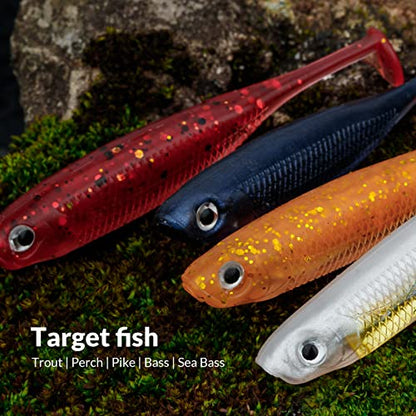 QualyQualy Soft Plastic Swimbait Paddle Tail Shad Lure Soft Bass Shad Bait Minnow Paddle Tail Swim Bait for Bass Trout Walleye Crappie - 2.75in, 3.14in, 3.94in, 5in - color: 14#, size: 3.14in - 6Pcs