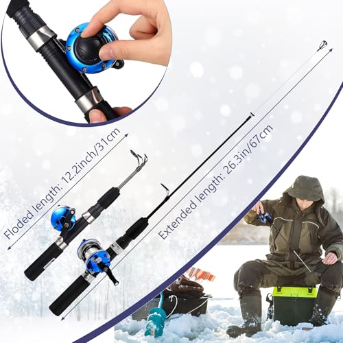 Hungdao 96 Pcs Ice Fishing Gear with Ice Fishing Rod, Reel Combo, Jigs, Cleats, Rod Holder for Men Outdoor Gifts